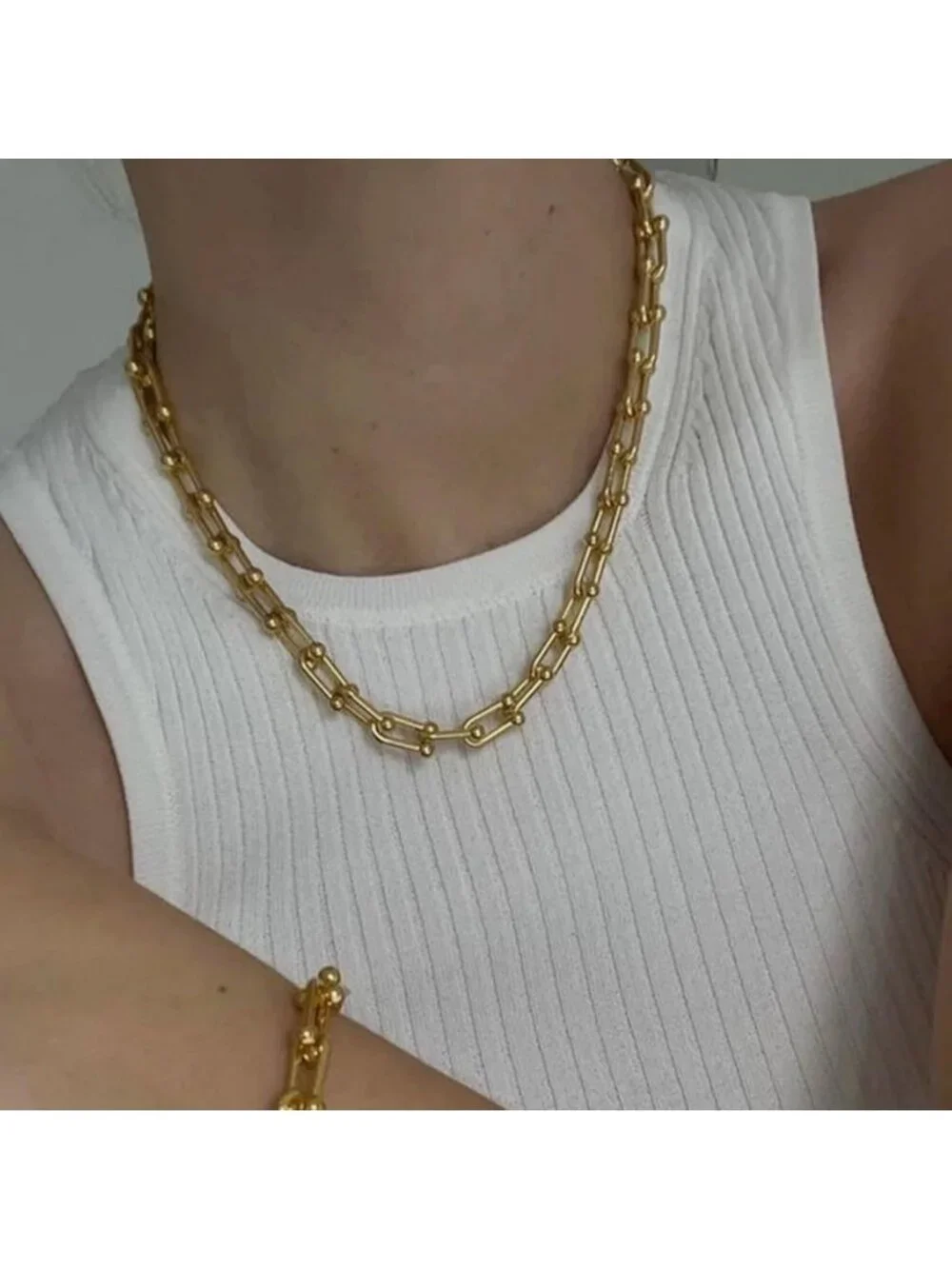18K Gold Plated Paperclip Necklace for Women | Chunky Link Chain Choker Jewelry